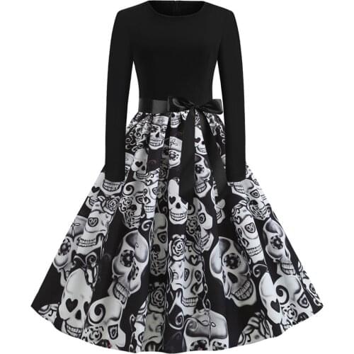 Gothic Dresses for women 2021 Plus Sizes Dress New Halloween Skull Pumpkin Print O-Neck Zipper Party Dress Y2k платье женское
