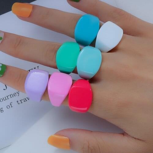 2021 New Square Colorful Ins Candy Copper Womens Ring Neon Metal Adjustable Open Ring For Women Party Summer Jewelry Gift