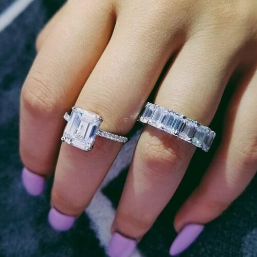 Original 925 sterling Silver Engagement wedding Rings for Women Emerald cut Simulated Diamond ring set anillo plata 925 mujer