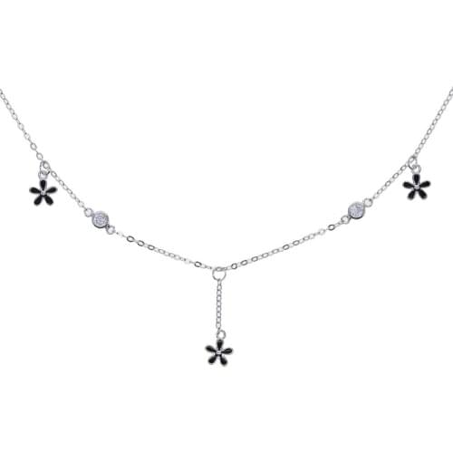 New 925 Sterling Silver Daisy Flower Charm Choker Micro Pave CZ Enamel Link Chain Delicate Necklace for women Jewelry