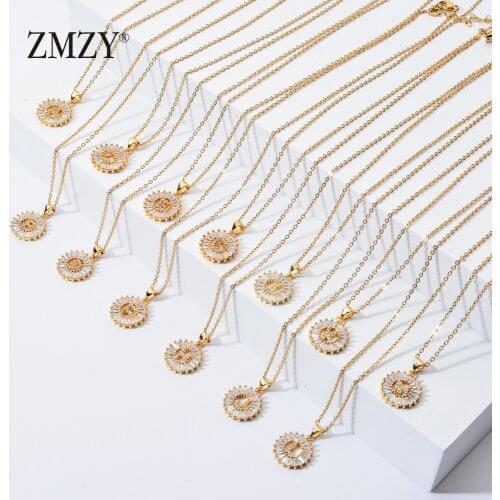 ZMZY 26 Letter Pendant Necklace Women Cubic Zircon Stainless Steel Chain Necklace CZ Crystal Alphabet Choker Jewelry Gift