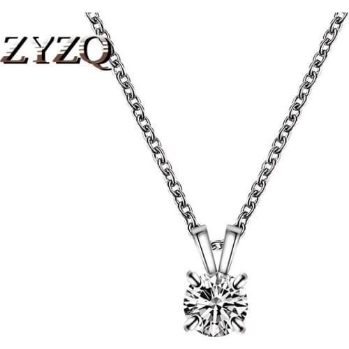 ZYZQ Classic Crystal Stone Necklace Wedding Accessories Jewelry For Women Dazzling Cubic Zircon Stone Four Prong Design Necklace