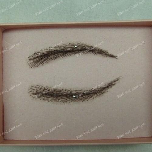 0112 handmade human hair man false eyebrows black color #1B hand knot fake eyebrow