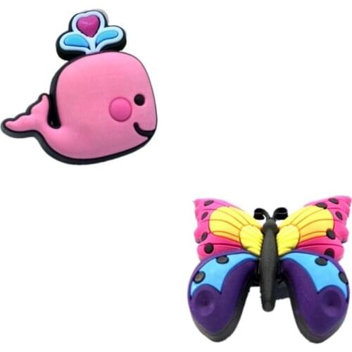 1pcs High Imitation PVC Shoe Charms Pink Whale Butterfly Shoe Buckles Accessories Fit Bands Bracelets Croc JIBZ Kids Party Gifts