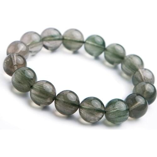 13mm Brazilian Natural Green Hair Rutilated Quartz Crystal Stretch Round Bead Natural Stone Bracelets For Women Men