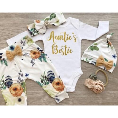 2020 New Fashion 4Pcs Newborn Toddler Baby Girl Floral Clothes Romper Pants Leggings Outfit