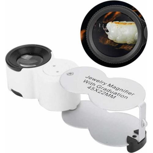 45X Jewelry Magnifying Glass Portable LED UV Light Magnifier Jewelry Identification Magnifier with Scale for Currency Detection