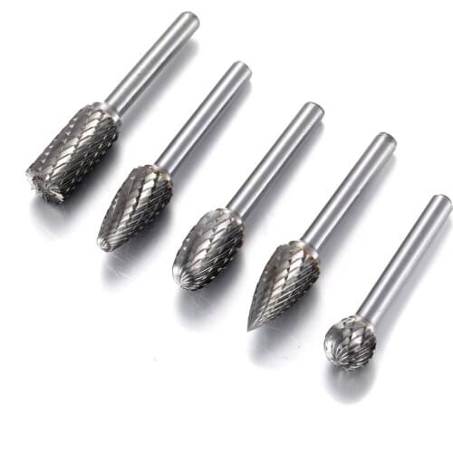 5pcs 1/4 inch Tungsten Carbide Burr Bit Rotary Cutter Files CNC Engraving Tool A/D/E/F/G 6X12
