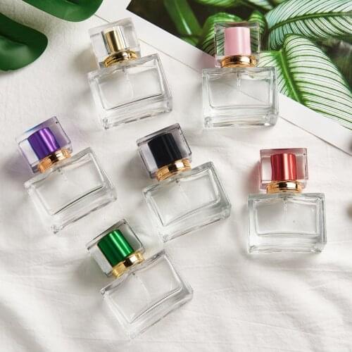 5pcs 30ml 50ml Glass Refillable Spiral Thick Bottom Square Glass Atomizer Perfume Bottles Cosmetic Empty Spray Bottle Container