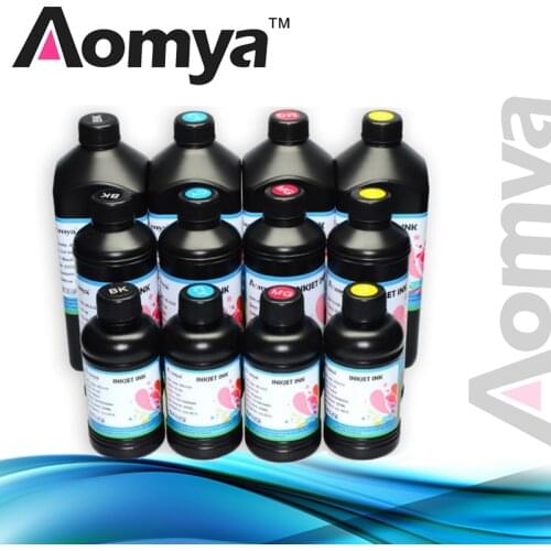 500ml 4Bottles/Set Aomya Universal LED UV Ink Compatible For Epson UV Flatbed Printer UV Led Ink For Soft Material (BK C M Y)