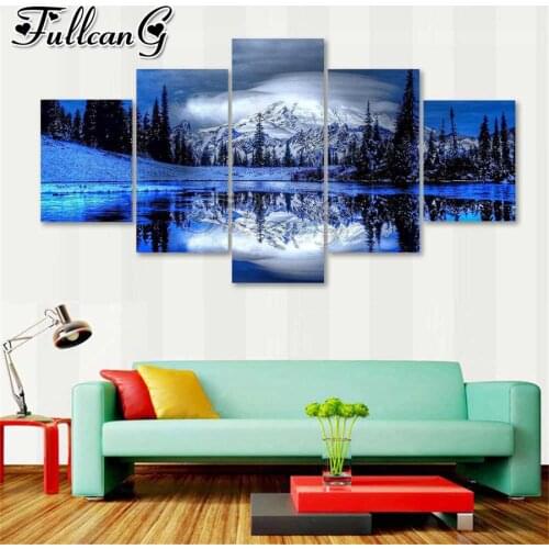 FULLCANG Snow mountain shadow landscape 5 piece diy diamond painting full square round drill mosaic embroidery sale FC2824