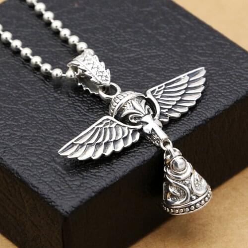 Handmade 925 silver Angel bell pendant vintage sterling silver bell amulet vintage jewlery gift necklace pendant