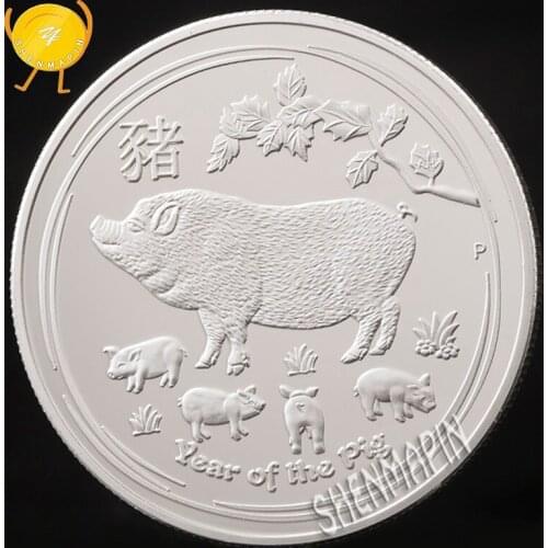 Australia Silver Auspicious Pig Commemorative Coin Year of Pig Send Blessing Coins Collectibles Home Decorations New Year Gift