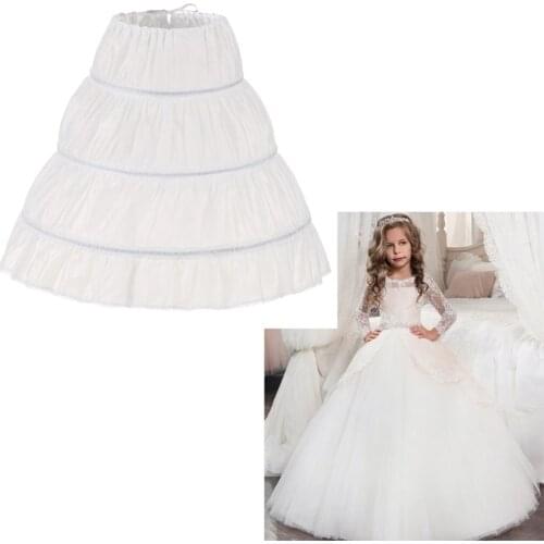 White Children Petticoat A-Line 3 Hoops One Layer Kids Crinoline Lace Trim Flower Girl Dress Underskirt Elastic Waist