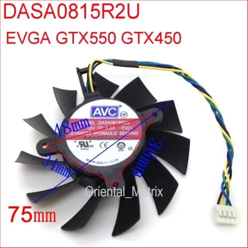Free Shipping DASA0815R2U 12V 0.60A 75mm 34x36x48mm For EVGA GTX550 GTX450 Graphics Card Cooling Fan 4Pin 4Wire