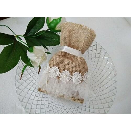 Free shipping Burlap lace bag Candy Bag burlap bag Lace beads bag