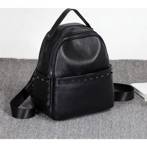 Brand Genuine Women Backpack Leather Rivet School Bags Mochilas Mochila Feminina Bolsas Mujer Backpack Rugzak Back Pack Bag