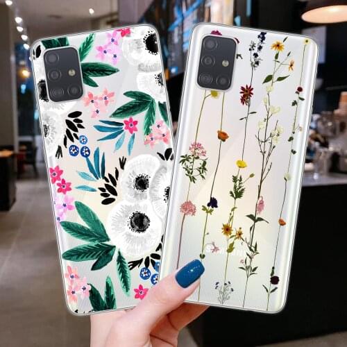 Phone Case For Coque Samsung A51 A71 A10 A20 A30 A40 A50 A70 A9 A7 A6 A8 Plus 2018 Clear Summer Flowers Leaves Soft TPU Cover