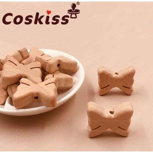 Coskiss Animal Beads 10pcs Food Grade Wood Bead Beech Wooden Butterfly DIY Teething Nursing Mom Necklace jewelry Making Teethers
