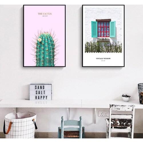 Decorative Painting Living Room Cactus and Windowsill Sofa Background Canvas Nordic Picture on the wall Art home decor