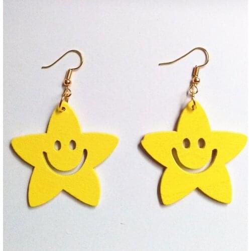 Wood Love Star Drop Earrings Women Drop Earrings Fashion Jewelry Eardrop Personality Hollow Hoop Earrings