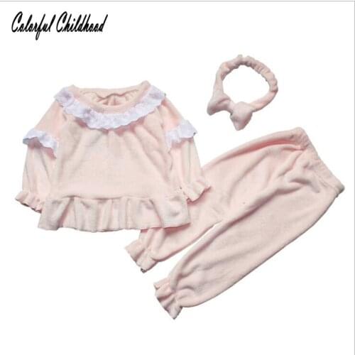 Kids Girls Clothes Flannel Pajamas 3pcs Set Toddler Baby Girl and boys Long Sleeve Shirts+Pants+Headband boutique Clothes 2-7t