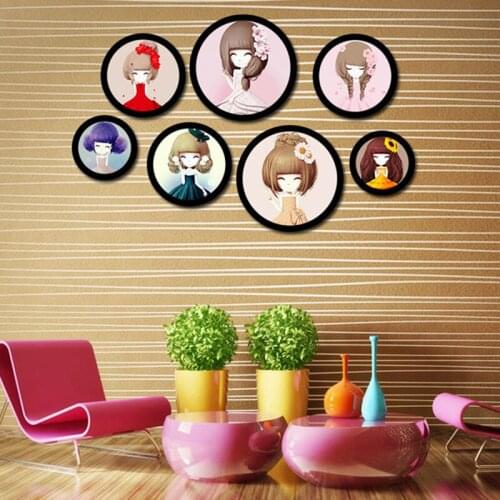 European Style Round Wooden Hanging Wall Photo Frame Picture Frames For Paintings Creative Living Room Background Home Decor