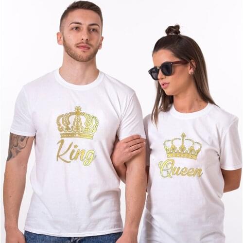 Soft Top Tee Couple Matching Tee Unisex Casual Summer King and Queen Gold Crowns Printing T-shirts