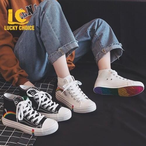 Womens Fashion Vulcanized Shoes Woman Sneakers New Rainbow Retro Canvas Shoes Flat Fashion Comfortable High Shoes Women
