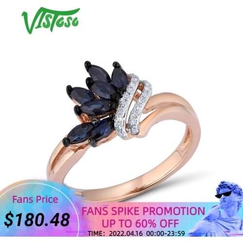 VISTOSO Pure 14K 585 Rose Gold Ring For Women Ring shining Diamond Blue Sapphire Luxury Wedding Engagement Elegant Fine Jewelry