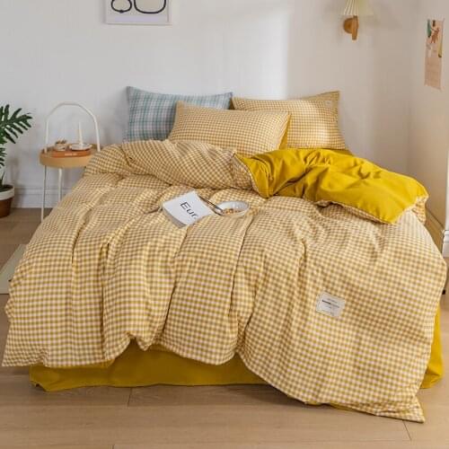 Nordic Yellow Plaid Bedding Sets Fashion Boys Girls Duvet Cover Set Bed Sheet Pillowcases Twin Full Queen King Size Bedclothes