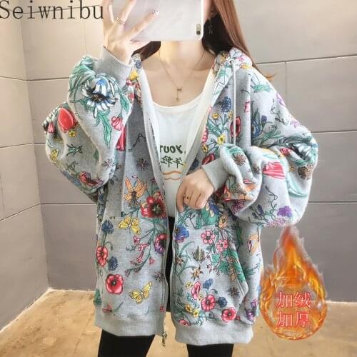 Jacket Women Fashion ins autumn winter 2020 new Korean style loose Plush thickened hooded sweater cardigan zipper top