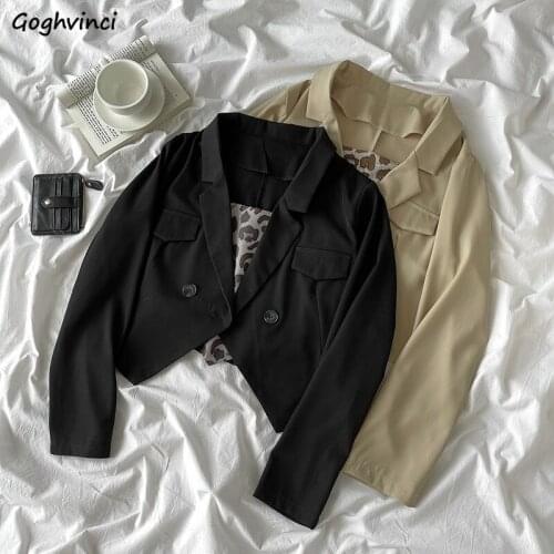 Jackets Women Solid Fashion Cropped Coats Full Sleeve Pockets Design Casual Streetwear Office Lady Korean Style All-match Soft