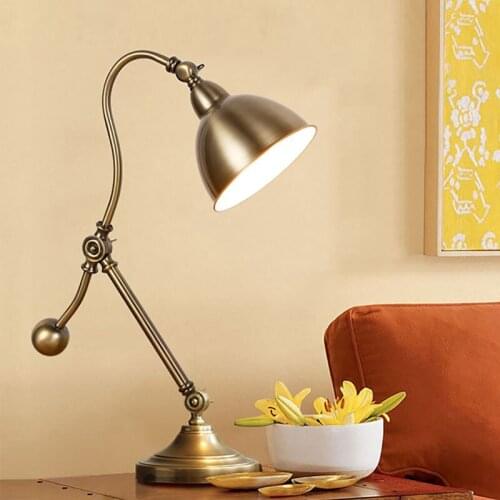American European retro imitation copper lamp study desk student dormitory table lamp LED eye protection writing lamp ZM1205