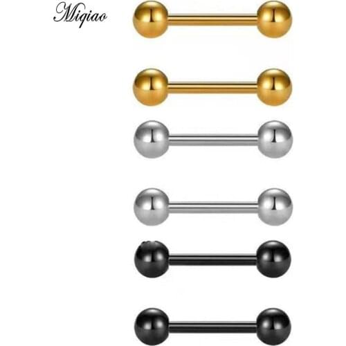 Miqiao 2pcs Barbell Ear Studs Straight Rod with Ball Earrings Human Body Piercing Stainless Steel