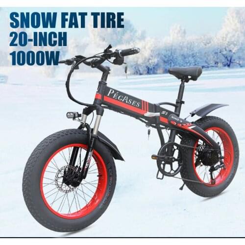 Upgraded Foldable Electric Bicycle 20-inch Fat Tire Ebike 7-Speed 1000W 48V 10/14Ah Lithium Battery Powerful Beach Electric Bike