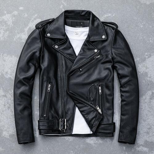 2021 Men Autumn Winter New Real Cowhide Leather Jacket Male Genuine Cow Leather Motor Biker Clothing Men Short Slim Outwear W606