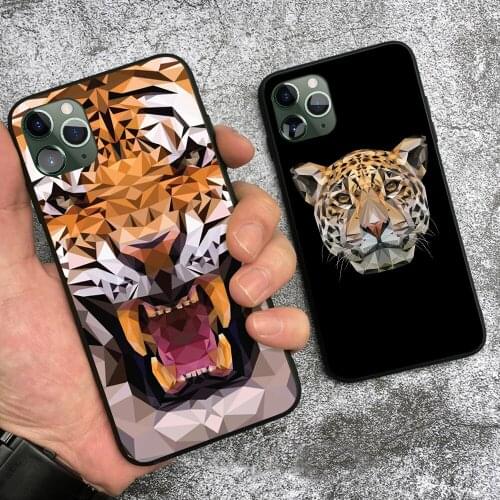 Tiger animal abstract graphite Cube For iPhone 6 6s 7 8 Plus X XR XS 11 Pro Max soft silicone Phone case cover shell