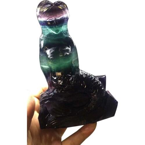 Natural Crystal Carving Skull Seven-Color Fluorite Mermaid Healing Rainbow Fluorite High Quality Raw Stone Mineral Quartz