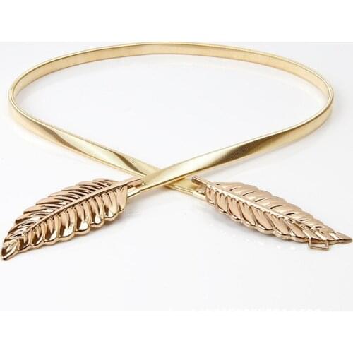 New fashion womens metal leaf buckle waist chain ladies dress elastic decorative belt PD14