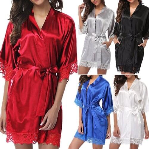 New Hot Sexy Lingerie Plus Size Satin Lace Black Kimono Intimate Sleepwear Robe Sexy Night Gown Women Erotic Underwear