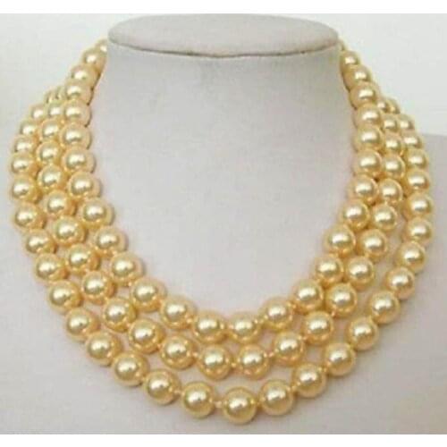 Charming 10 mm Yellow SHELL PEARL NECKLACE 48"