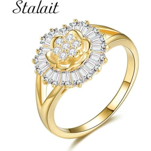 Pop Women Jewelry Round White Zircon Ring Bijoux Femme Gold Color Chic Elegant Female Rings