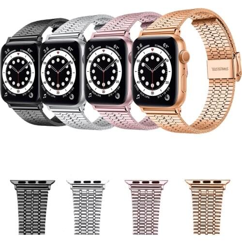 Metal Stainless Steel Seven Beads High-End Watchband Compatible for Apple Replacement Bracelet Strap for iWatch 6 5 4 3 2 1 Band