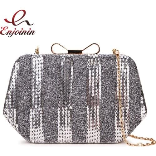 Luxury Fashion Butterfly Buckle Women Sequins Striped Purses and Handbags Party Wedding Clutch Bag Shoulder Chain Bag Mini Bolsa