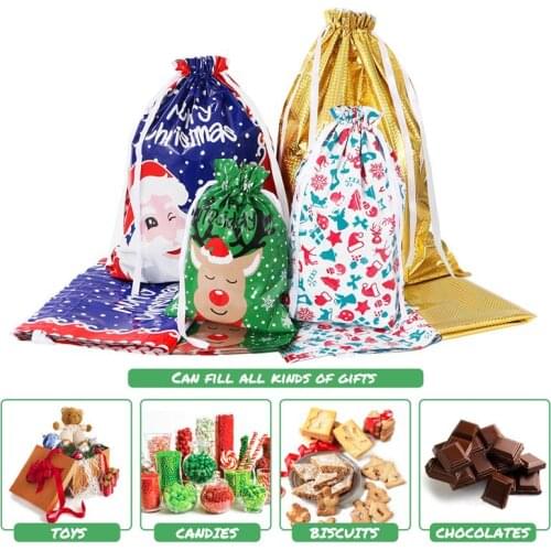 Christmas Gift Bags Assorted Styles Gift Wrapping Pouch Cute Cookie Goodie Candy Bags for Xmas Party Wedding New Year 2020