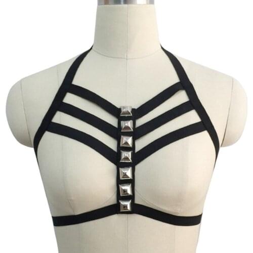 Sexy Ladies Women Body Harness Bra Chest Bondage Lingerie Cage Bra Gothic Garter Belt Suspenders Festival Punk Goth Rave