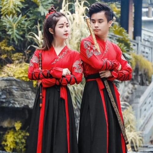 Ancient Hanfu Outfit Women Classical Dance Dress Performance Stage Fairy Princess Skirts Long Sleeve Men Embroidery Tang Costume