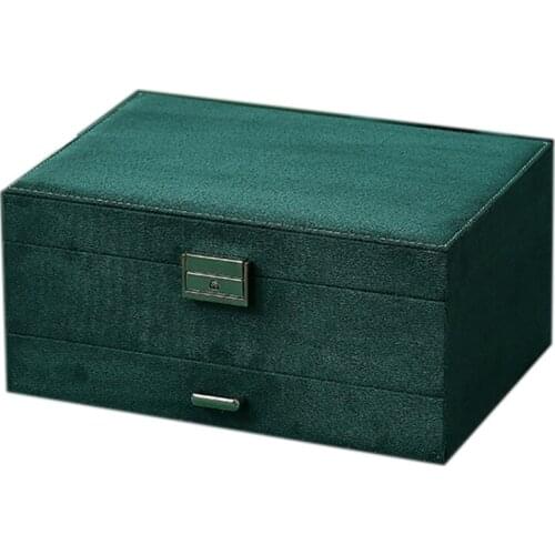 Three Layer New Vintage Flannel Jewelry Box Earrings Earrings Rings Necklace Jewelry Storage Box Dark Green