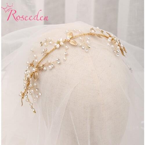 Wedding Hair Jewelry Women Leaf Crystal Bridal Headband Accessories Bride Headpiece Pearls Prom Hair Decoration RE3853
